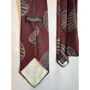 VTG Christian Dior Monsieur Tie Silk Burgundy Blue Cream Italy Made In USA 90s